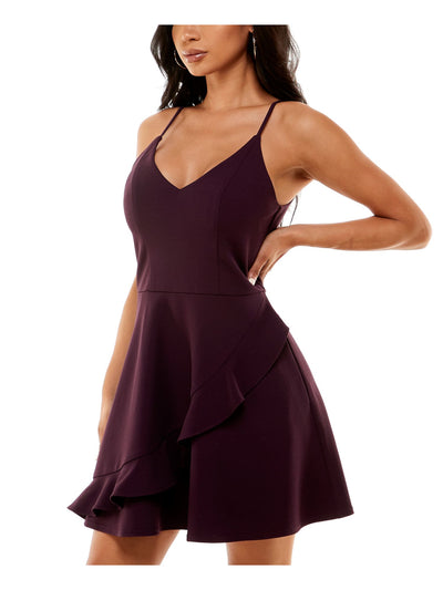 SPEECHLESS Womens Purple Ruffled Zippered Partially Lined Sleeveless V Neck Short Cocktail Fit + Flare Dress XL