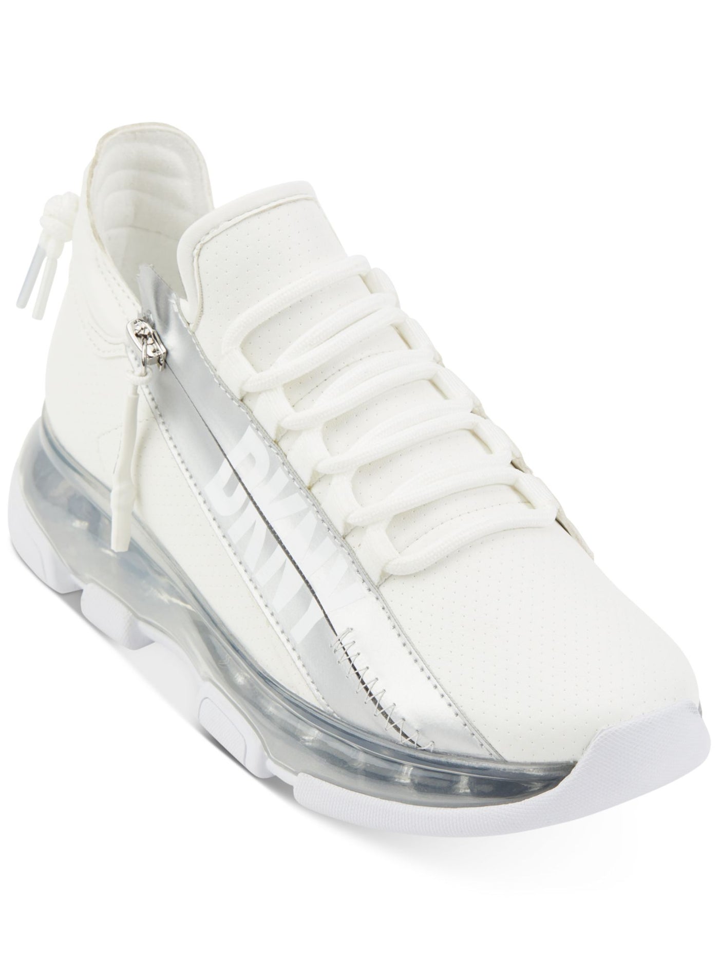 DKNY Womens White Colorblocked Stripe Lace Up Metallic Treaded Tokyo Round Toe Wedge Zip-Up Sneakers Shoes 9.5 M
