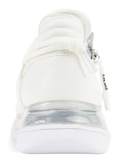 DKNY Womens White Colorblocked Stripe Lace Up Logo Accent Padded 1" Platform Metallic Cushioned Tokyo Round Toe Wedge Zip-Up Sneakers Shoes 8.5 M