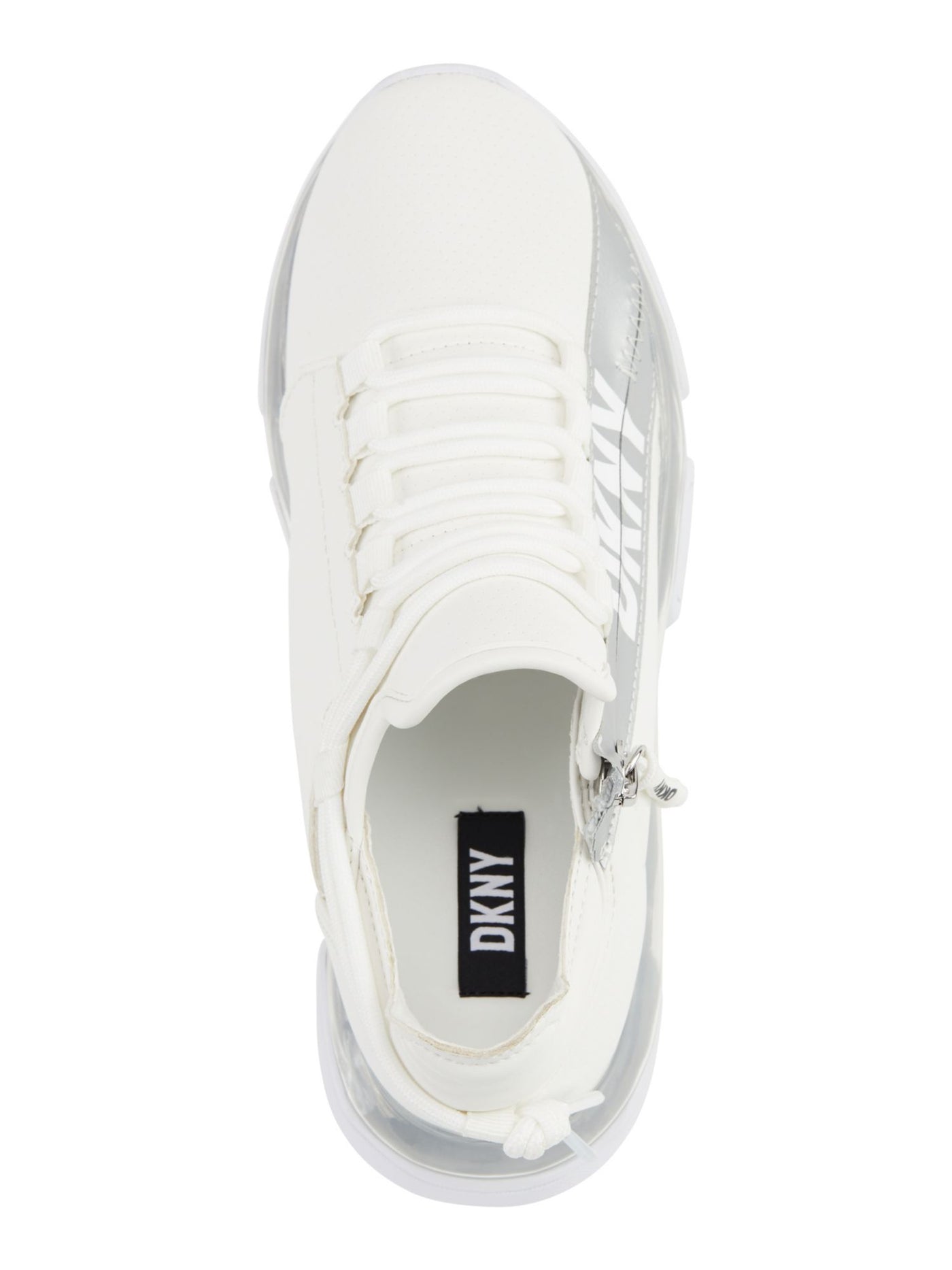 DKNY Womens White Colorblocked Stripe Lace Up Logo Accent Padded 1" Platform Metallic Cushioned Tokyo Round Toe Wedge Zip-Up Sneakers Shoes 8.5 M