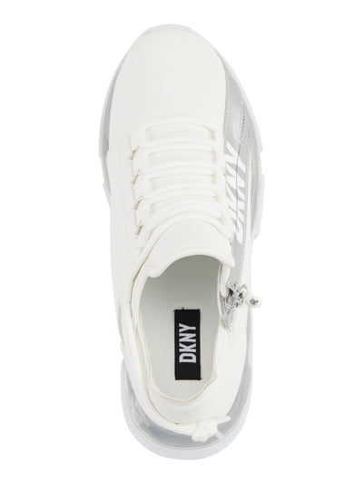 DKNY Womens White Colorblocked Stripe Lace Up Logo Accent Padded 1" Platform Metallic Cushioned Tokyo Round Toe Wedge Zip-Up Sneakers Shoes 8.5 M