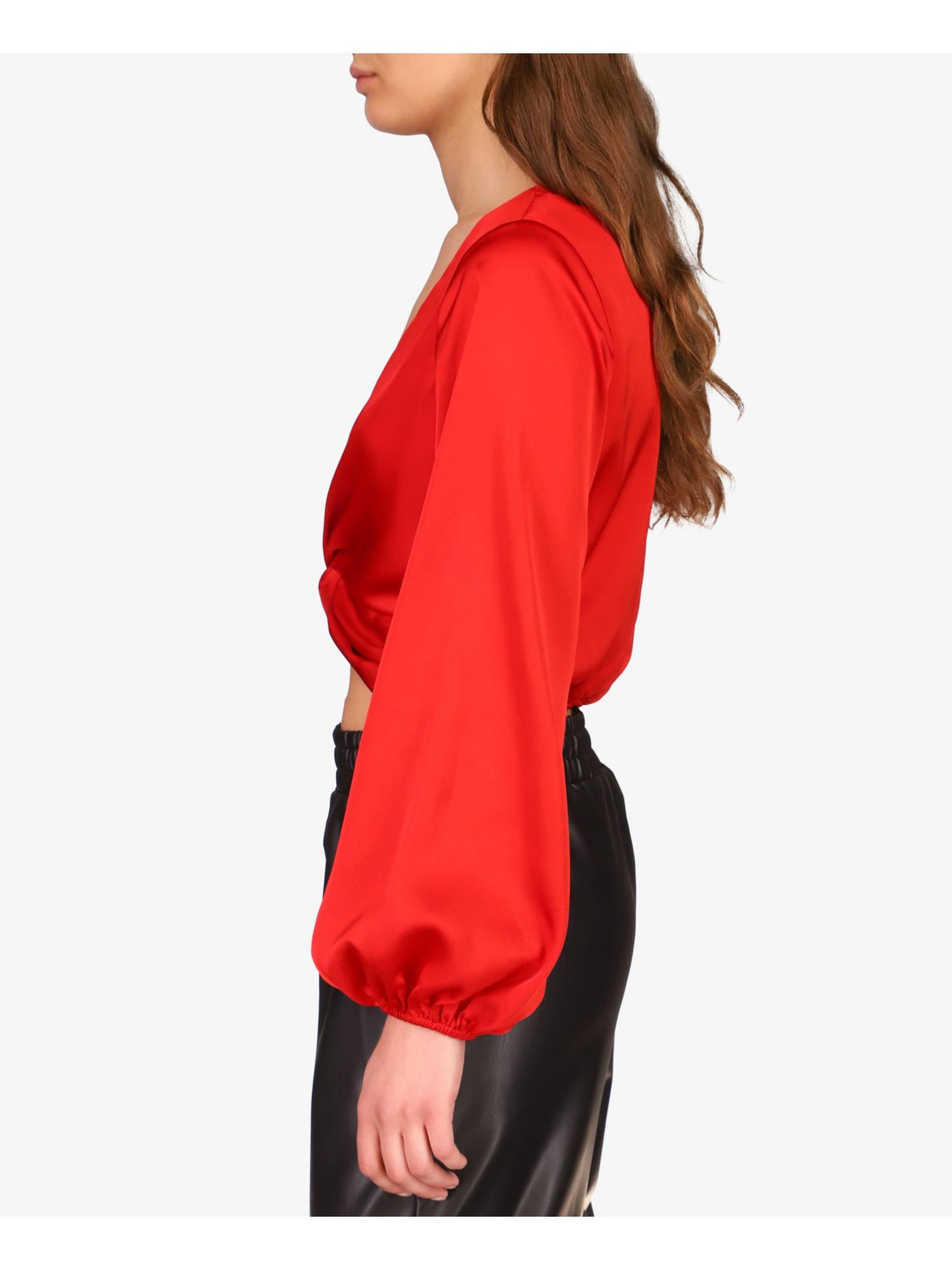 SANCTUARY Womens Red Twist Front Satin Long Sleeve V Neck Crop Top XL