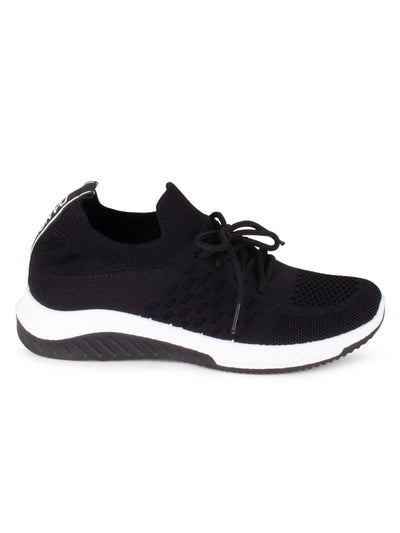 DANSKIN Womens Black Knit Textured Upper Free Round Toe Wedge Lace-Up Sneakers Shoes 8