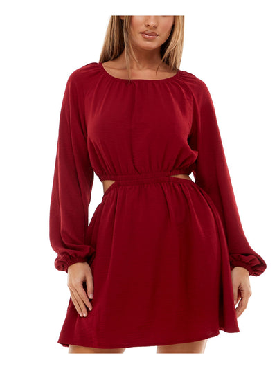 SPEECHLESS Womens Red Cut Out Elastic Waist Button Closure Blouson Sleeve Scoop Neck Above The Knee Party Fit + Flare Dress XL