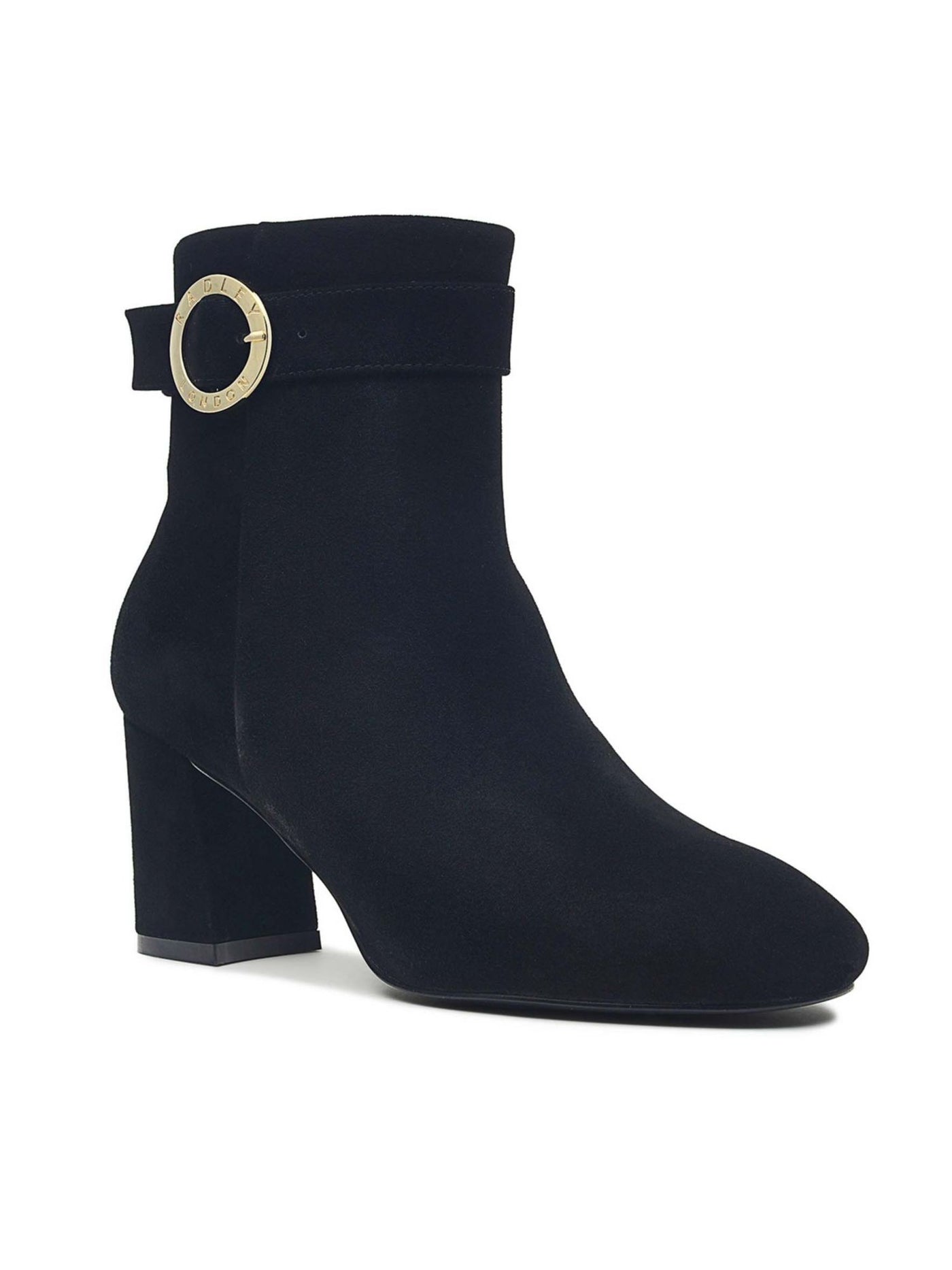 RADLEY LONDON Womens Black Buckle Accent Anchor Almond Toe Block Heel Zip-Up Leather Dress Booties 8