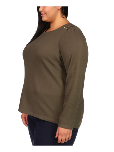 MICHAEL MICHAEL KORS Womens Green Textured Long Sleeve Scoop Neck Top Plus 0X