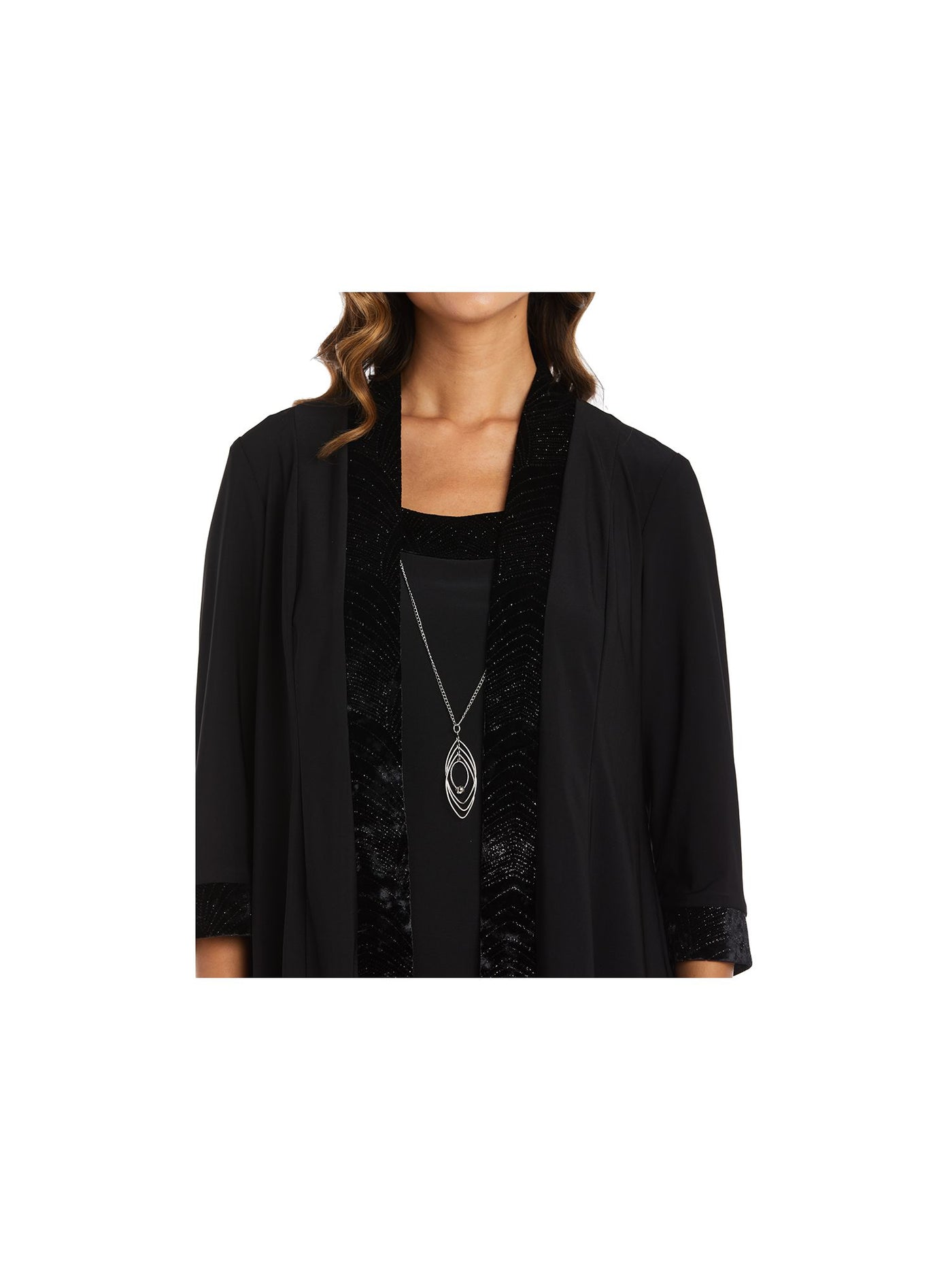 R&M RICHARDS Womens Black Open Front Embellished Wear To Work Duster Jacket 12