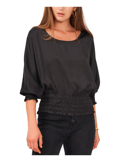 VINCE CAMUTO Womens Black Smocked Dolman Sleeve Scoop Neck Blouse XXS