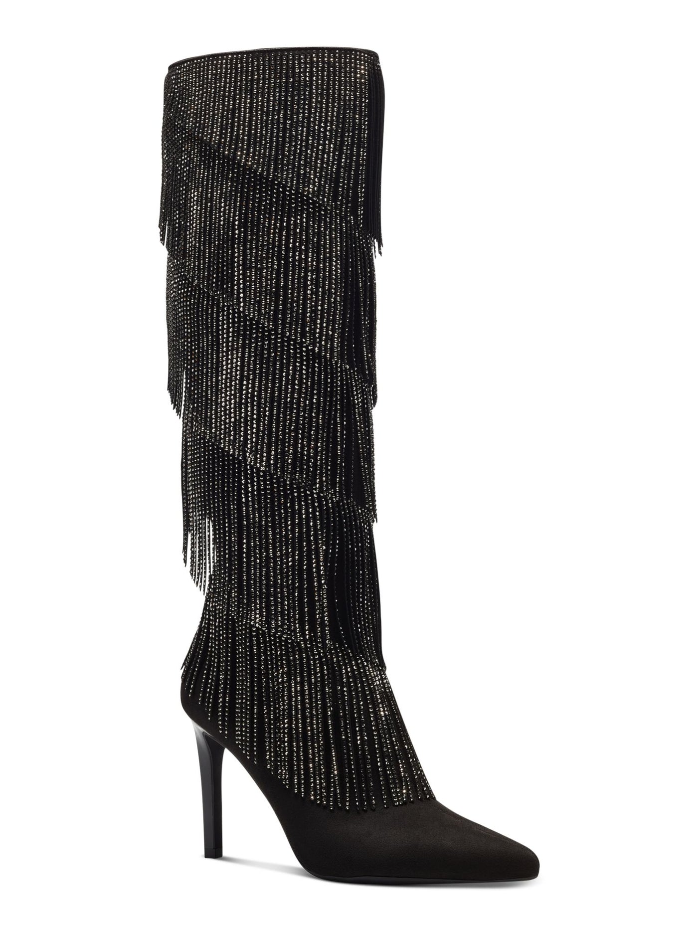 INC Womens Black Embellished Fringed Shyn Pointed Toe Stiletto Zip-Up Dress Boots 6.5 M