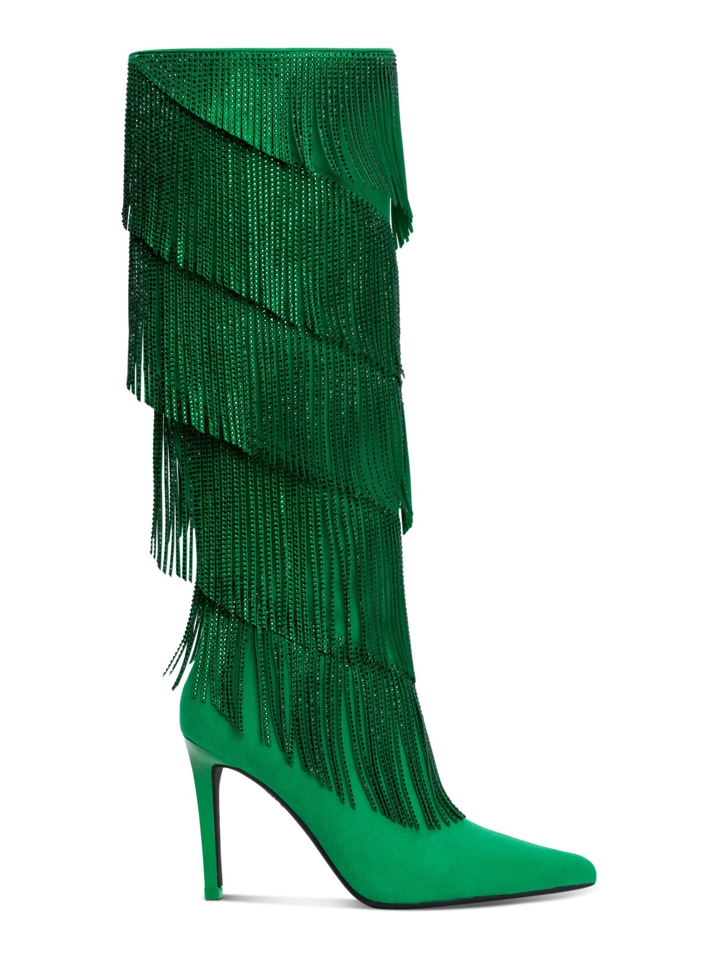 INC Womens Green Fringed Padded Shyn Pointed Toe Stiletto Zip-Up Dress Boots 5.5 M