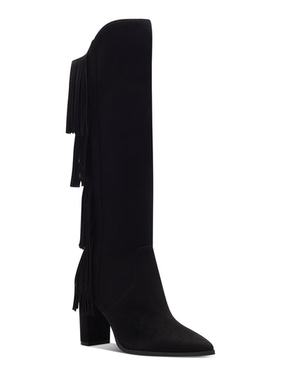 INC Womens Black Fringed Cushioned Yomesa Pointed Toe Block Heel Zip-Up Heeled Boots 6 M