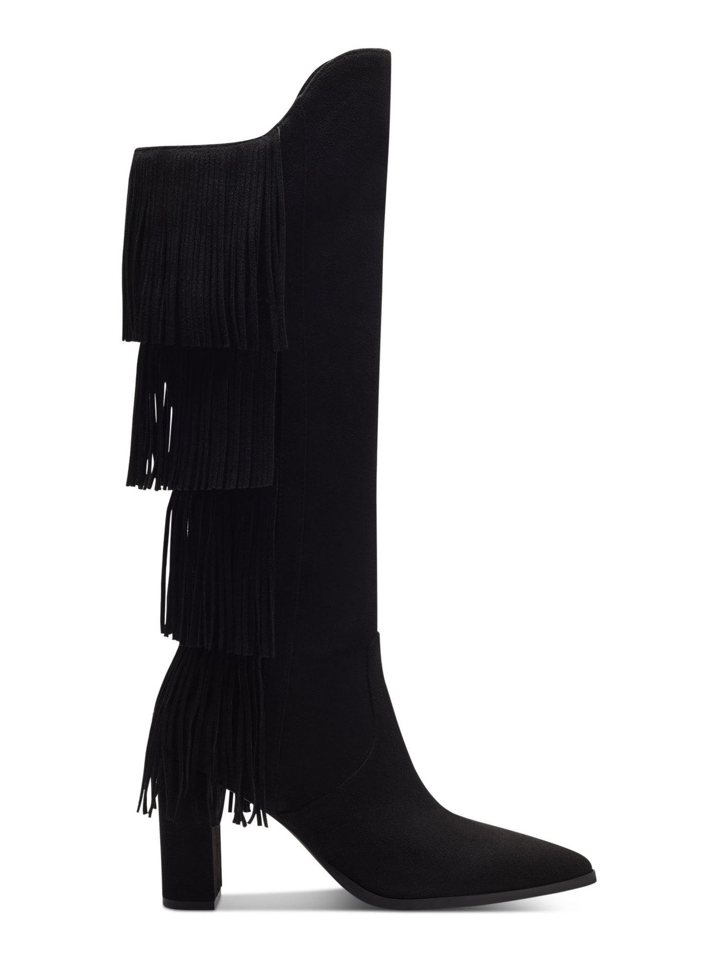 INC Womens Black Fringed Cushioned Yomesa Pointed Toe Block Heel Zip-Up Heeled Boots 8 M