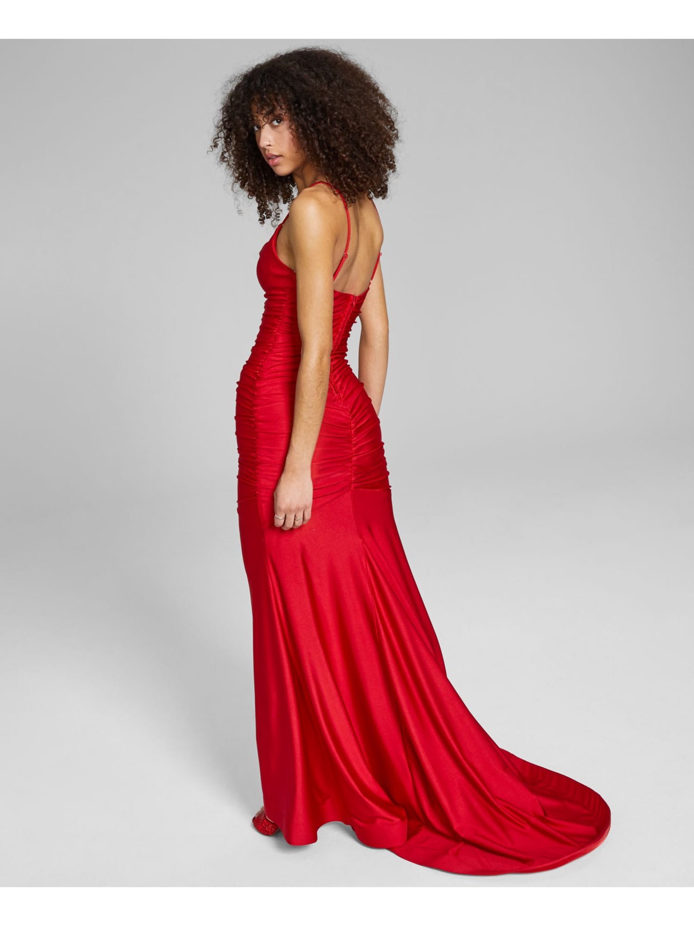 B DARLIN Womens Red Zippered Fitted Small Train Adjustable Straps Spaghetti Strap Cowl Neck Full-Length Evening Gown Dress Juniors 0