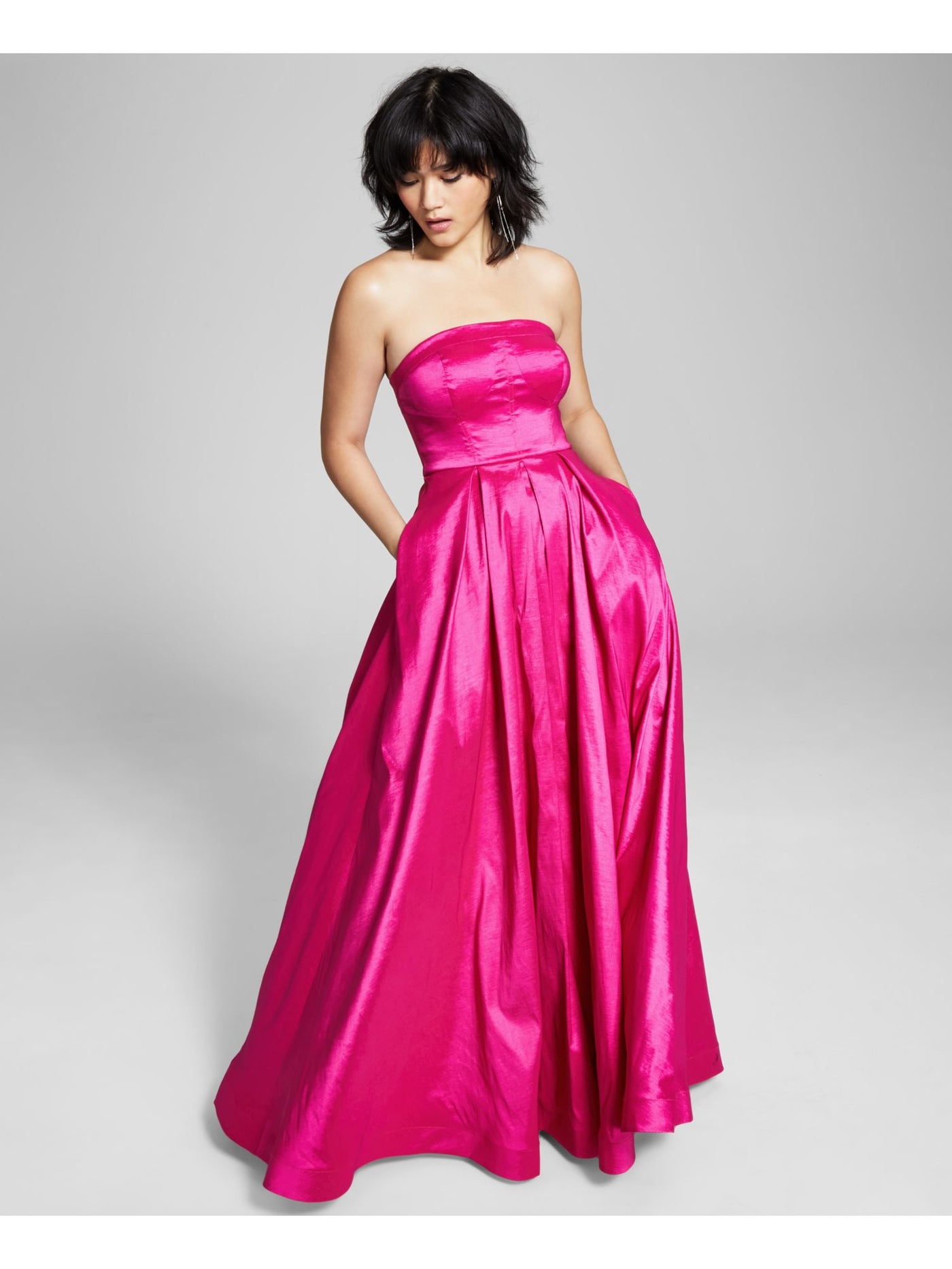 B DARLIN Womens Pink Pocketed Zippered Lined Taffeta Sleeveless Strapless Full-Length Prom Gown Dress 1\2