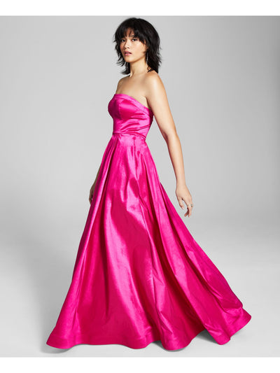 B DARLIN Womens Pink Pocketed Zippered Lined Taffeta Sleeveless Strapless Full-Length Prom Gown Dress 1\2