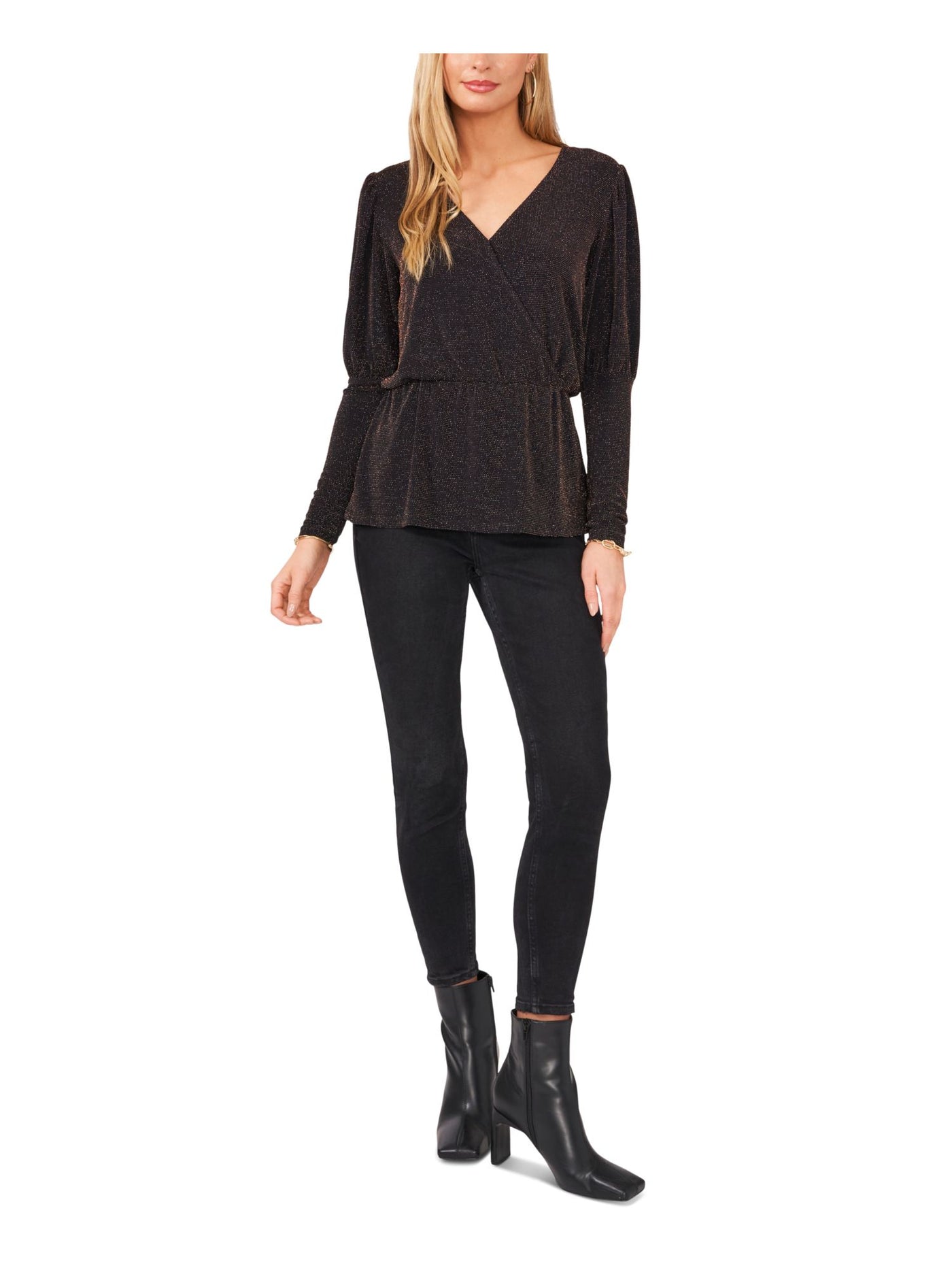 VINCE CAMUTO Womens Textured Long Sleeve Surplice Neckline Top