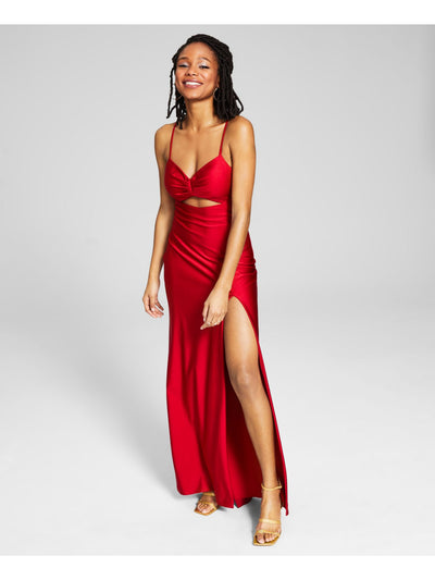 BLONDIE NITES Womens Stretch Cut Out Zippered Hook Back Closure Padded Cups Spaghetti Strap Sweetheart Neckline Full-Length Prom Gown Dress