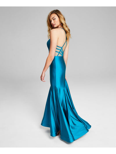BLONDIE NITES Womens Zippered Pleated Strappy Billowy Hem Spaghetti Strap Sweetheart Neckline Full-Length Formal Gown Dress