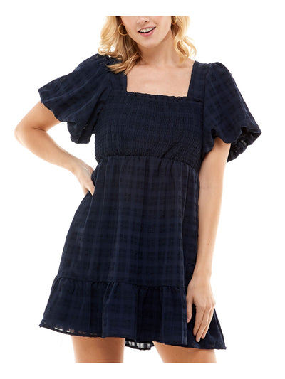 CRYSTAL DOLLS Womens Smocked Tiered Skirt Lined Pouf Sleeve Square Neck Short Fit + Flare Dress