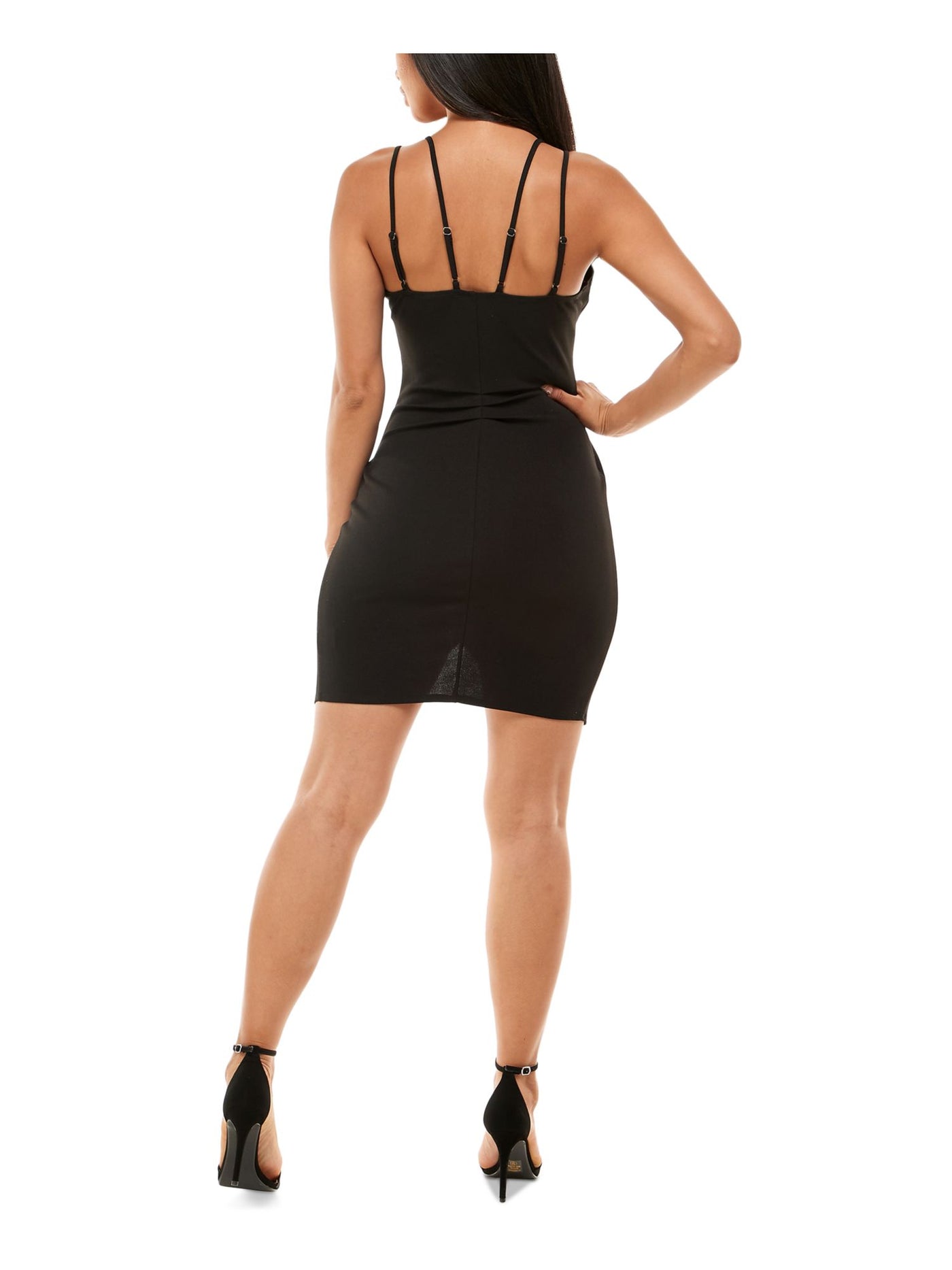 EMERALD SUNDAE Womens Black Cut Out Fitted Bra Cups Double Adjustable Strap Spaghetti Strap V Neck Short Party Faux Wrap Dress XXL