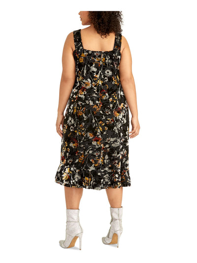 RACHEL RACHEL ROY Womens Black Stretch Floral Sleeveless Queen Anne Neckline Knee Length Party Tulip Dress Plus 2X