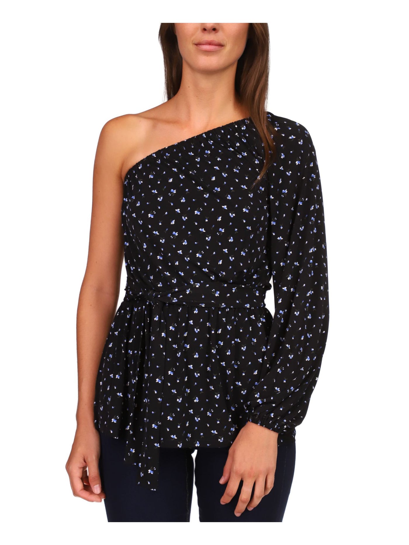 MICHAEL KORS Womens Black Floral Long Sleeve Asymmetrical Neckline Tunic Top XXL