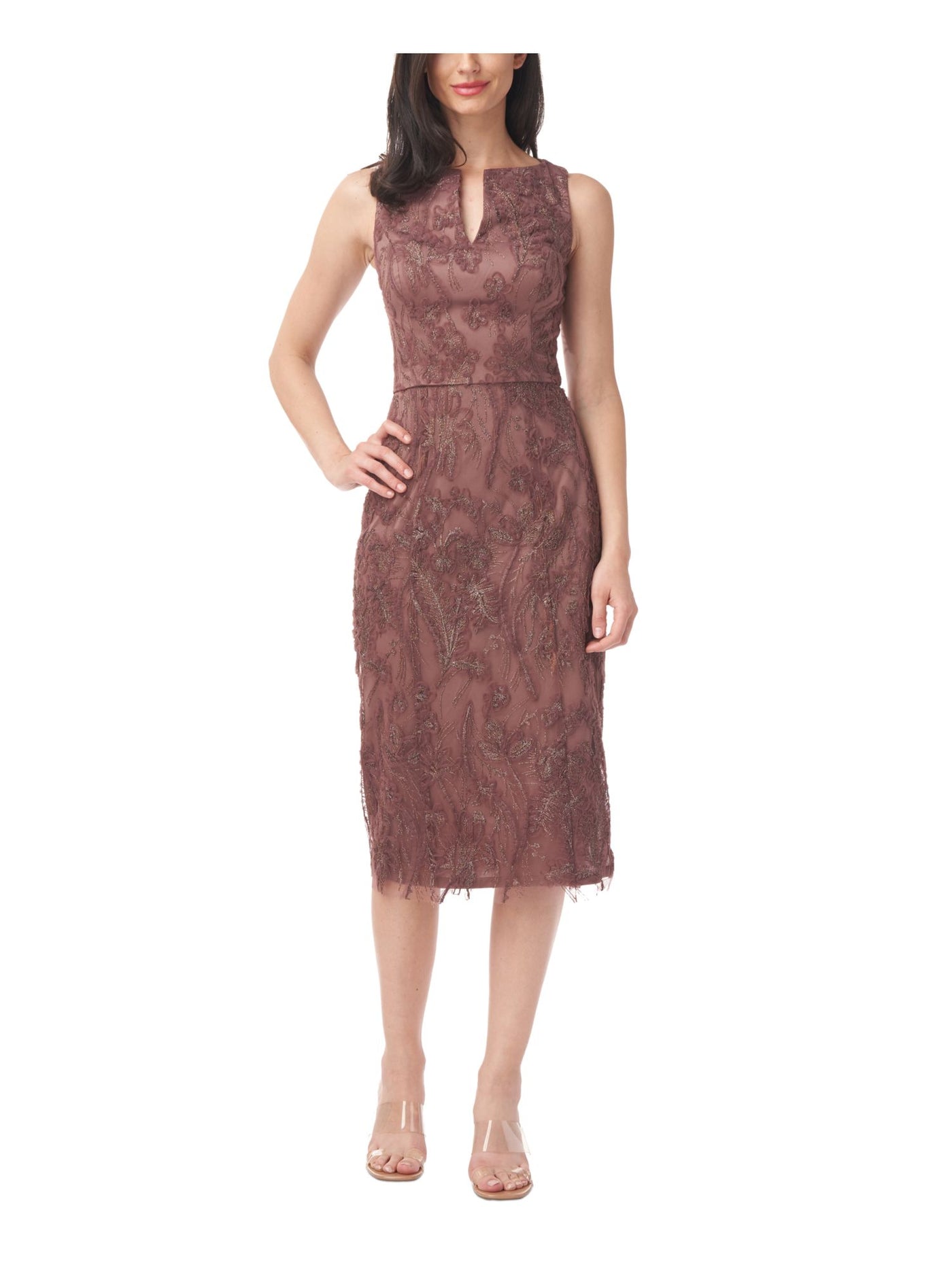 JS COLLECTION Womens Glitter Sleeveless Split Below The Knee Cocktail Sheath Dress