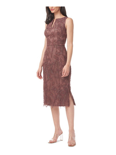 JS COLLECTION Womens Glitter Sleeveless Split Below The Knee Cocktail Sheath Dress