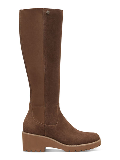 GIANI BERNINI Womens Brown Lug Sole Stretch Valensia Round Toe Block Heel Zip-Up Leather Riding Boot 9 M