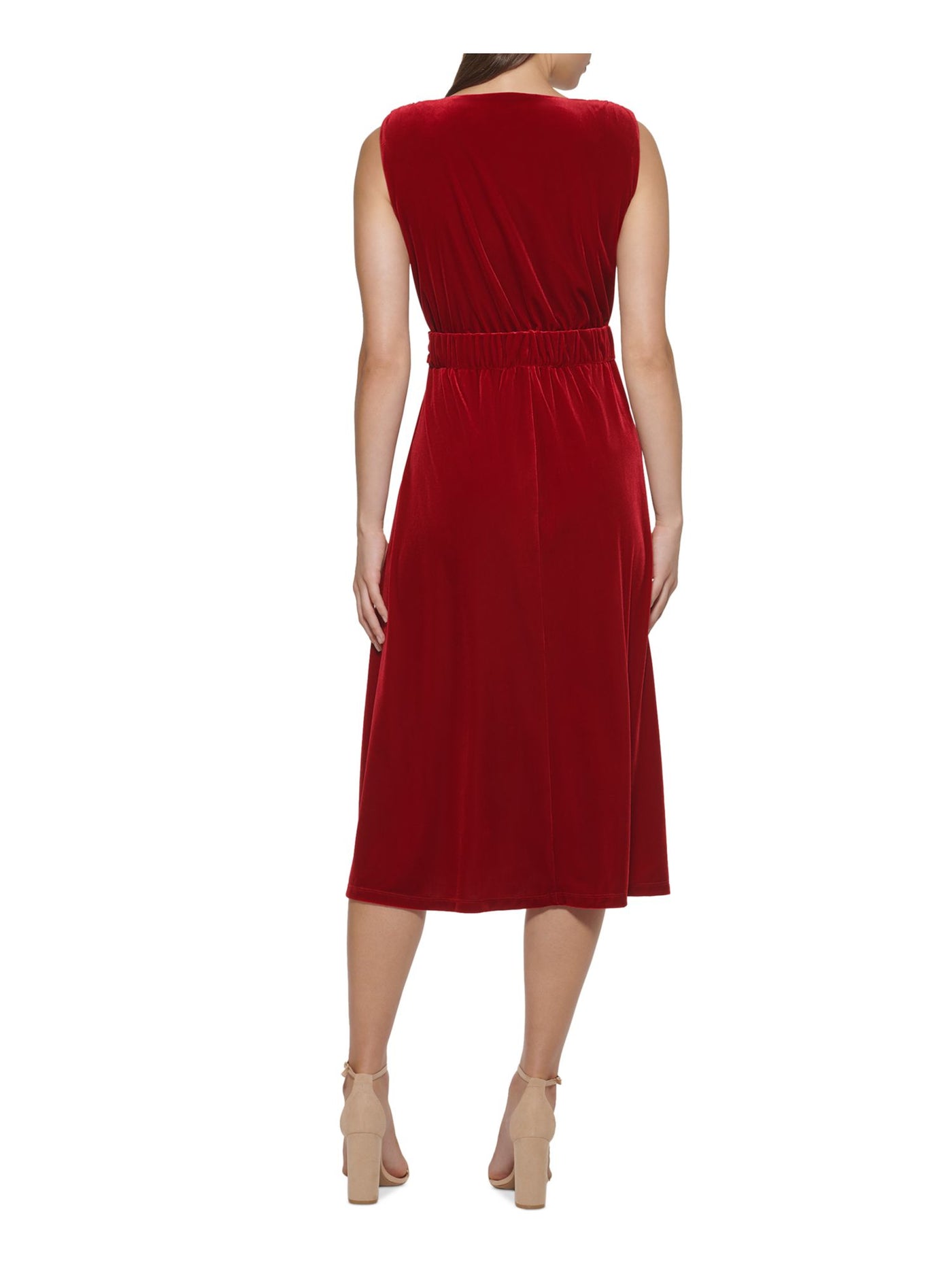 KENSIE Womens Red Pocketed Twist Front Sleeveless V Neck Midi Party Shift Dress S