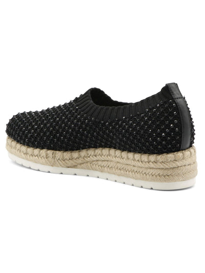 ADRIENNE VITTADINI SPORT Womens Black Stretch Knit 1" Platform Beaded Mesh Covering Cushioned Nicola Round Toe Wedge Slip On Espadrille Shoes 7.5 M