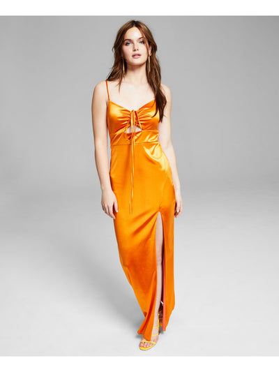 CITY STUDIO Womens Orange Cut Out Zippered Slitted Tie Sleeveless Sweetheart Neckline Full-Length Cocktail Gown Dress XL