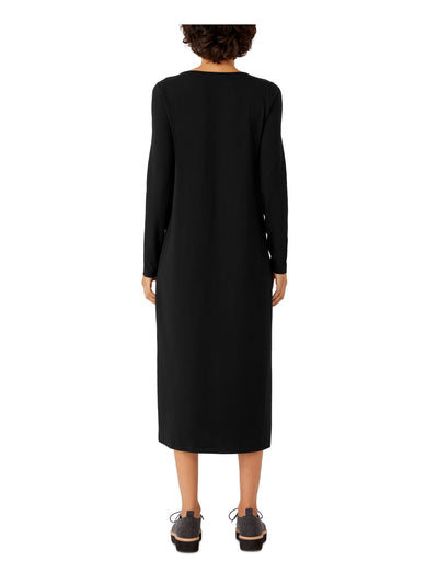 EILEEN FISHER Womens Black Long Sleeve Round Neck Midi T-Shirt Dress XS\TP