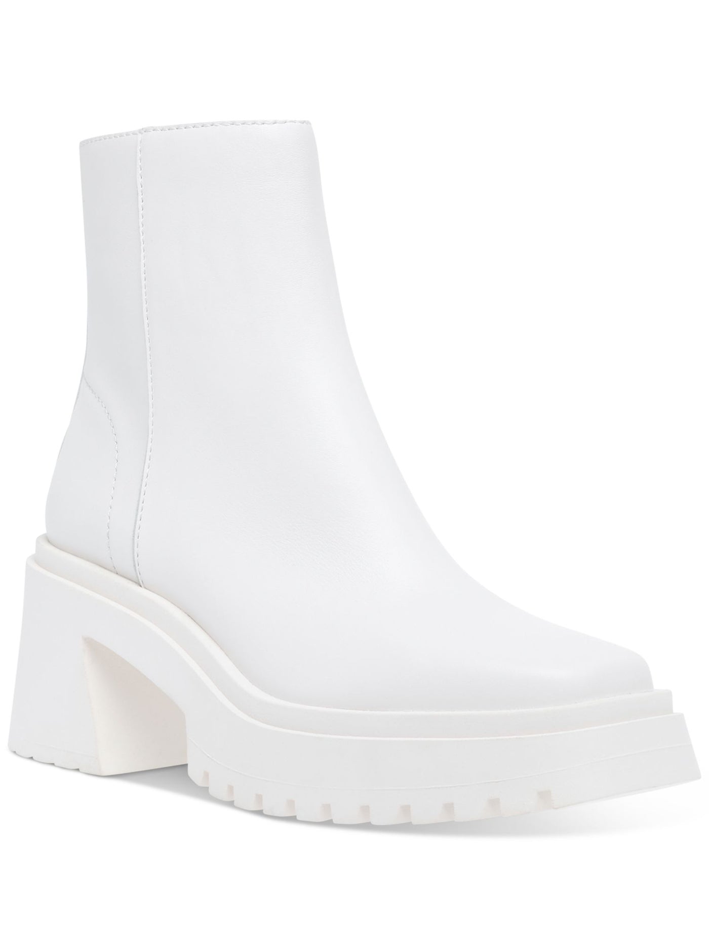 STEVE MADDEN Womens White 1-1/2" Platform Comfort Treaded Fella Square Toe Block Heel Zip-Up Leather Booties 9.5 M