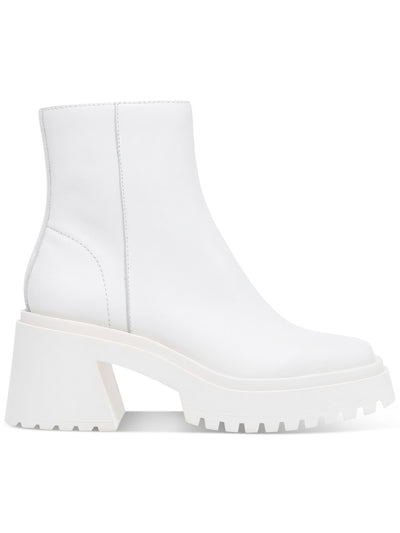 STEVE MADDEN Womens White 1-1/2" Platform Comfort Treaded Fella Square Toe Block Heel Zip-Up Leather Booties 9 M