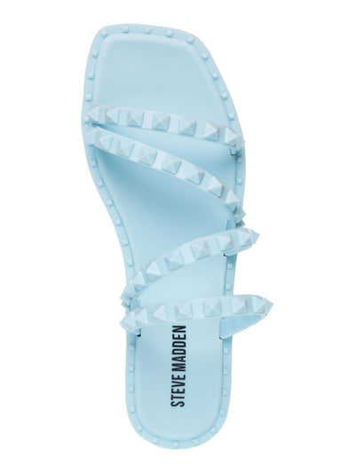 STEVE MADDEN Womens Light Blue Studded Strappy Skyler-j Square Toe Block Heel Slip On Slide Sandals Shoes 8 M