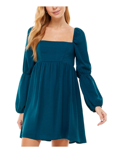 CITY STUDIO Womens Teal Zippered Long Sleeve Square Neck Above The Knee Party Baby Doll Dress M