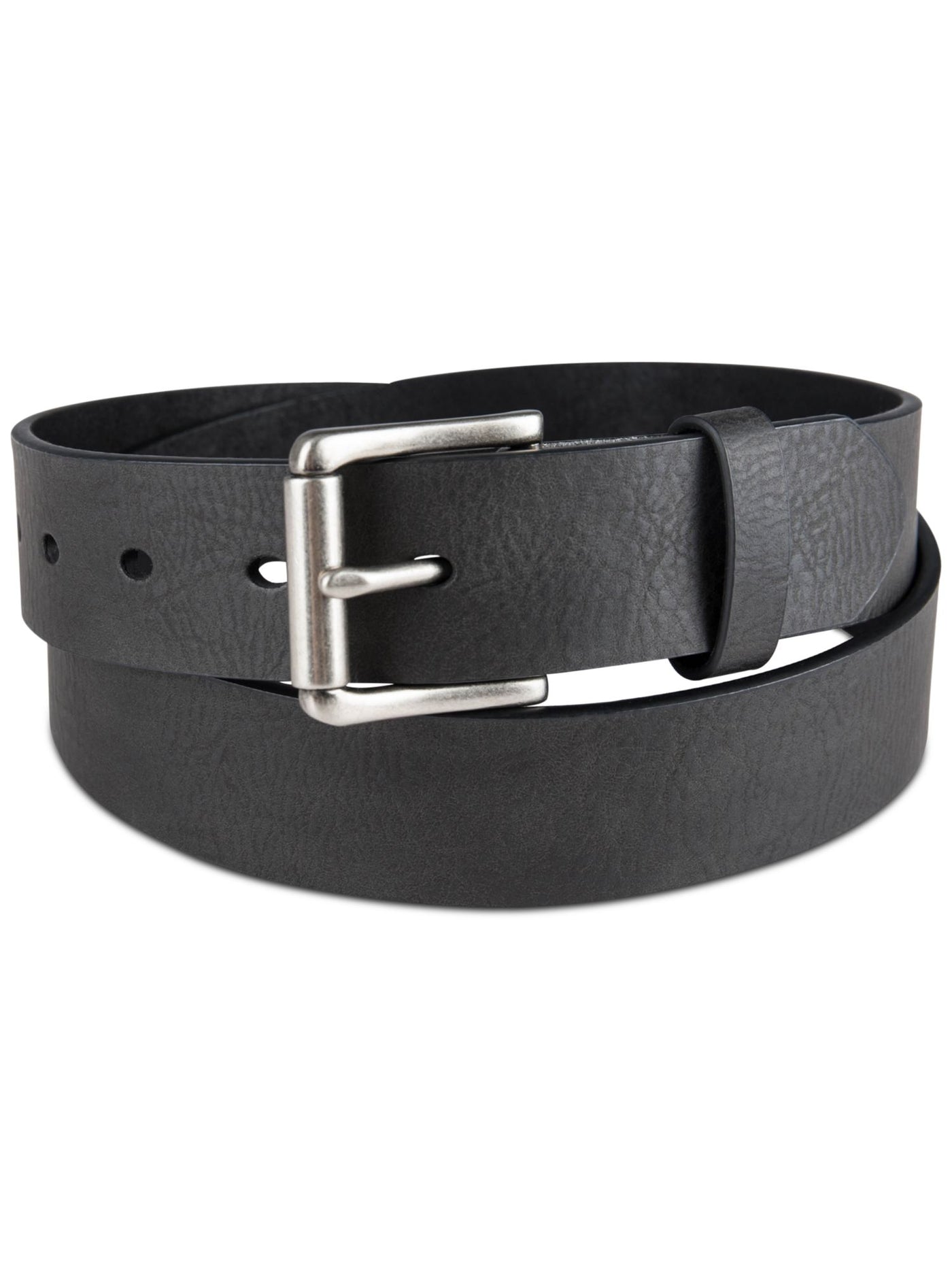 SUN STONE Mens Black Adjustable Logo Faux Leather Dress Belt S 30-32