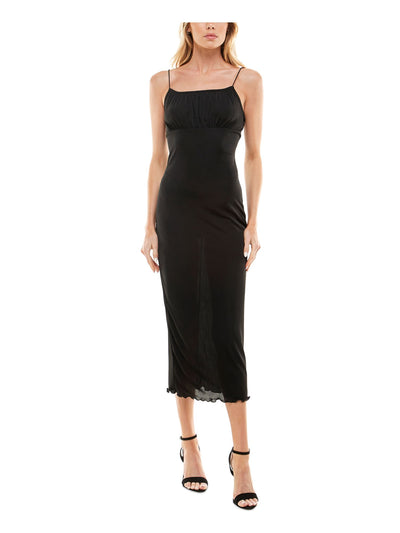 ULTRA FLIRT Womens Black Stretch Gathered Sheer Pull-over Slip Style Unlined Spaghetti Strap Scoop Neck Midi Party Empire Waist Dress S