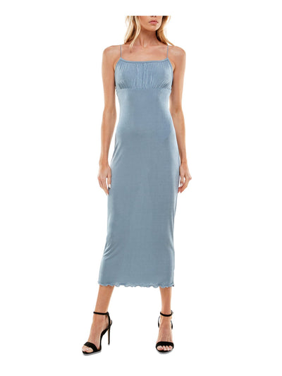 ULTRA FLIRT Womens Light Blue Stretch Gathered Sheer Pull-over Slip Style Unlined Spaghetti Strap Scoop Neck Midi Party Empire Waist Dress S