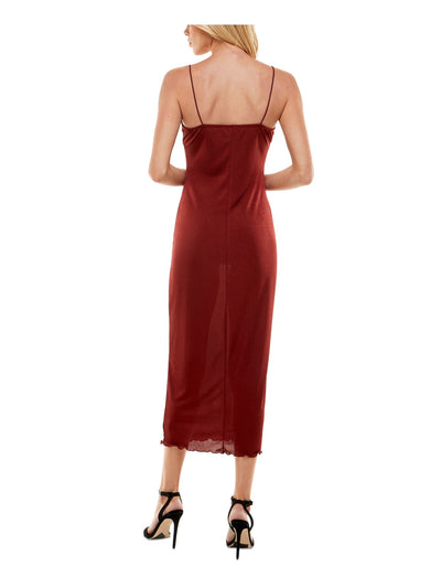 ULTRA FLIRT Womens Red Stretch Gathered Sheer Pull-over Slip Style Unlined Spaghetti Strap Square Neck Midi Party Empire Waist Dress XS