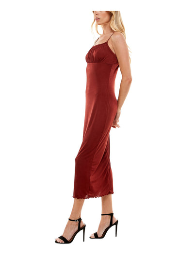 ULTRA FLIRT Womens Red Stretch Gathered Sheer Pull-over Slip Style Unlined Spaghetti Strap Square Neck Midi Party Empire Waist Dress XS