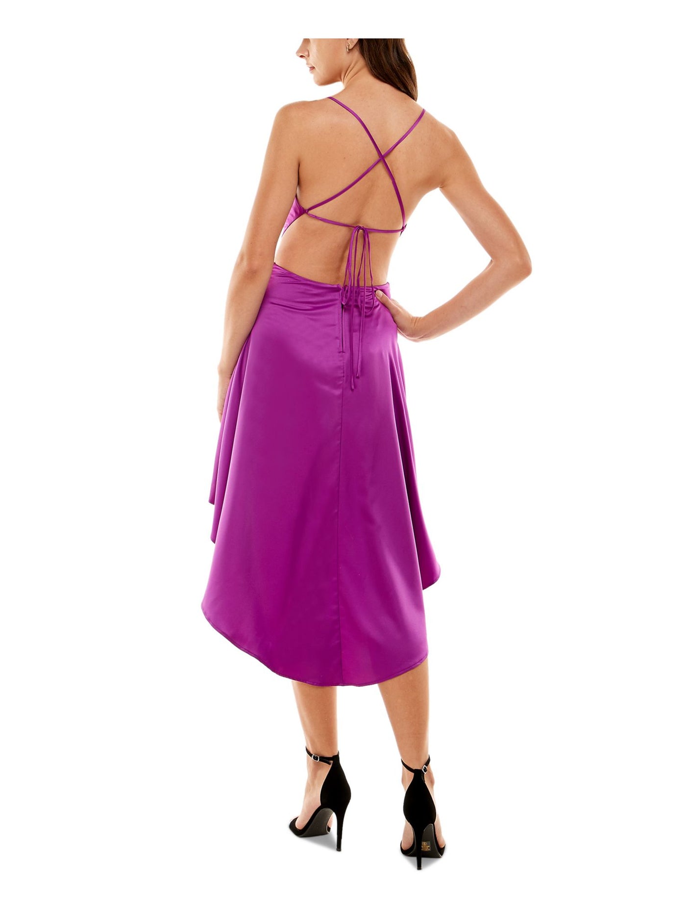 CITY STUDIO Womens Purple Cut Out Strappytie Back Zippered Sleeveless Scoop Neck Midi Party Hi-Lo Dress 17