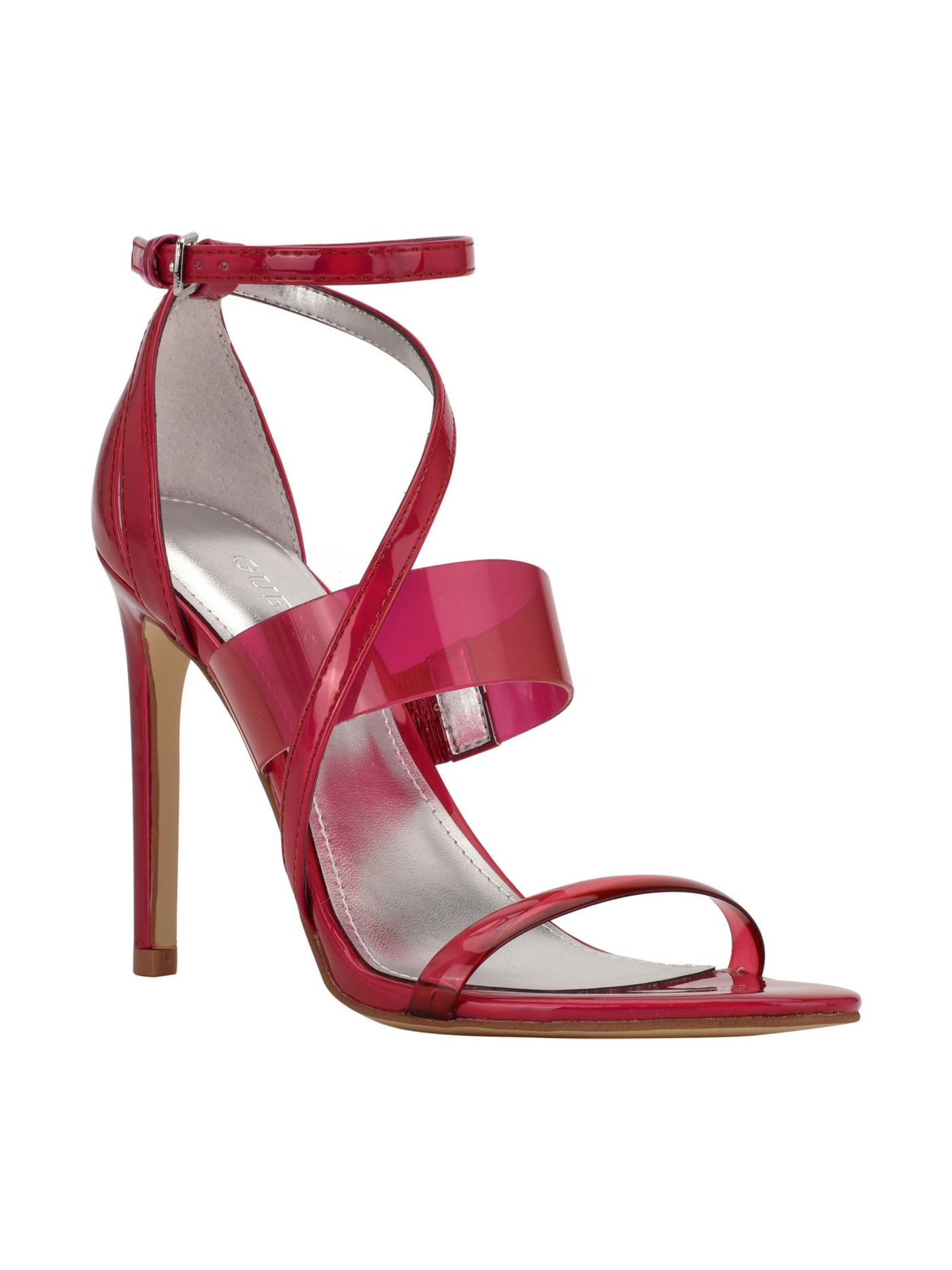 GUESS Womens Red Padded Transparent Strappy Iridescent Adjustable Strap Ankle Strap Felecia Almond Toe Stiletto Buckle Heeled Sandal 10 M