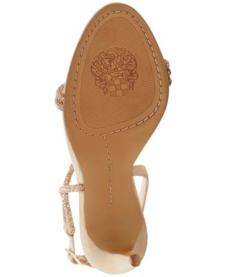 VINCE CAMUTO Womens Beige Embellished Asymmetrical Strappy Luanna Round Toe Stiletto Buckle Dress Slingback Sandal M