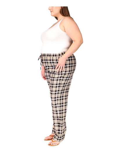 MICHAEL MICHAEL KORS Womens Black Tie Elastic Waist Pull-on Plaid Straight leg Pants Plus 2X