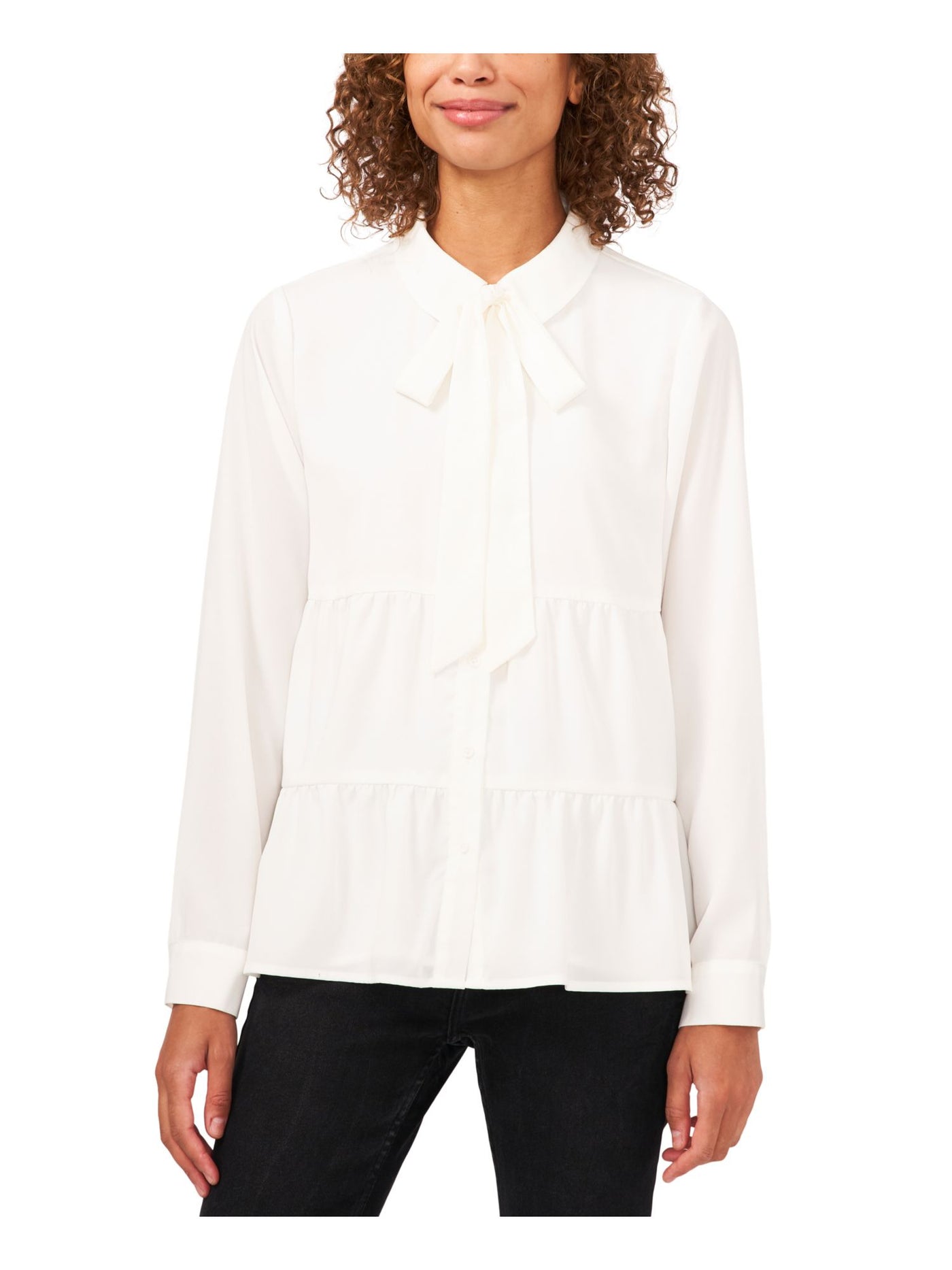 RILEY&RAE Womens White Cuffed Sleeve Tie Neck Blouse XL