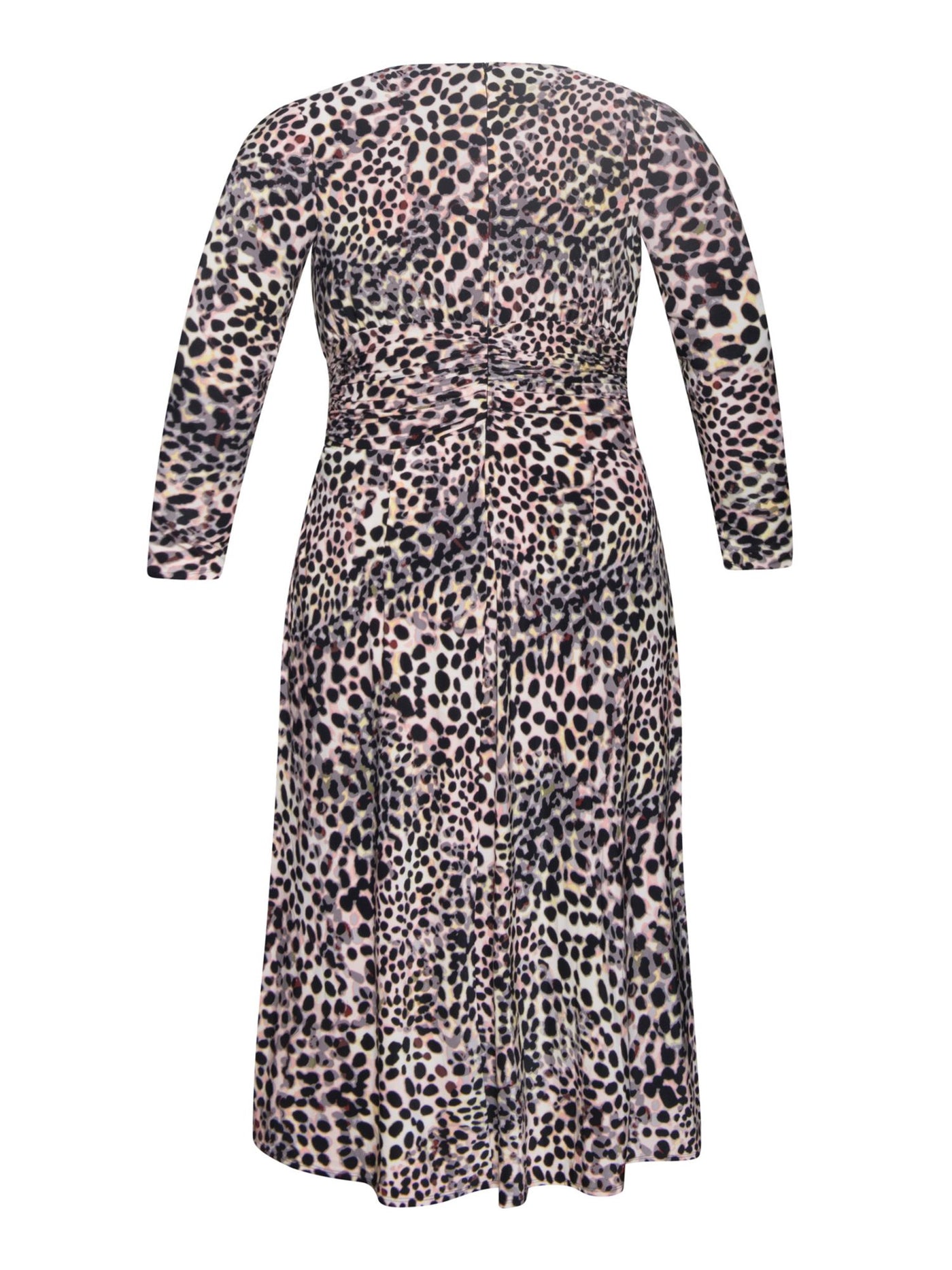 RACHEL RACHEL ROY Womens Pink Stretch Ruched Zippered Front Pleated Cascade Animal Print Long Sleeve Surplice Neckline Midi Party Faux Wrap Dress Plus 22W