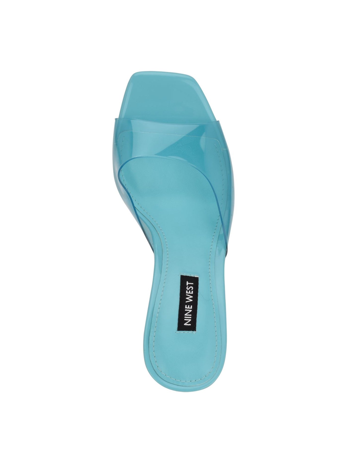 NINE WEST Womens Turquoise Transparent Padded Zooza Square Toe Flare Slip On Heeled Sandal 8 M