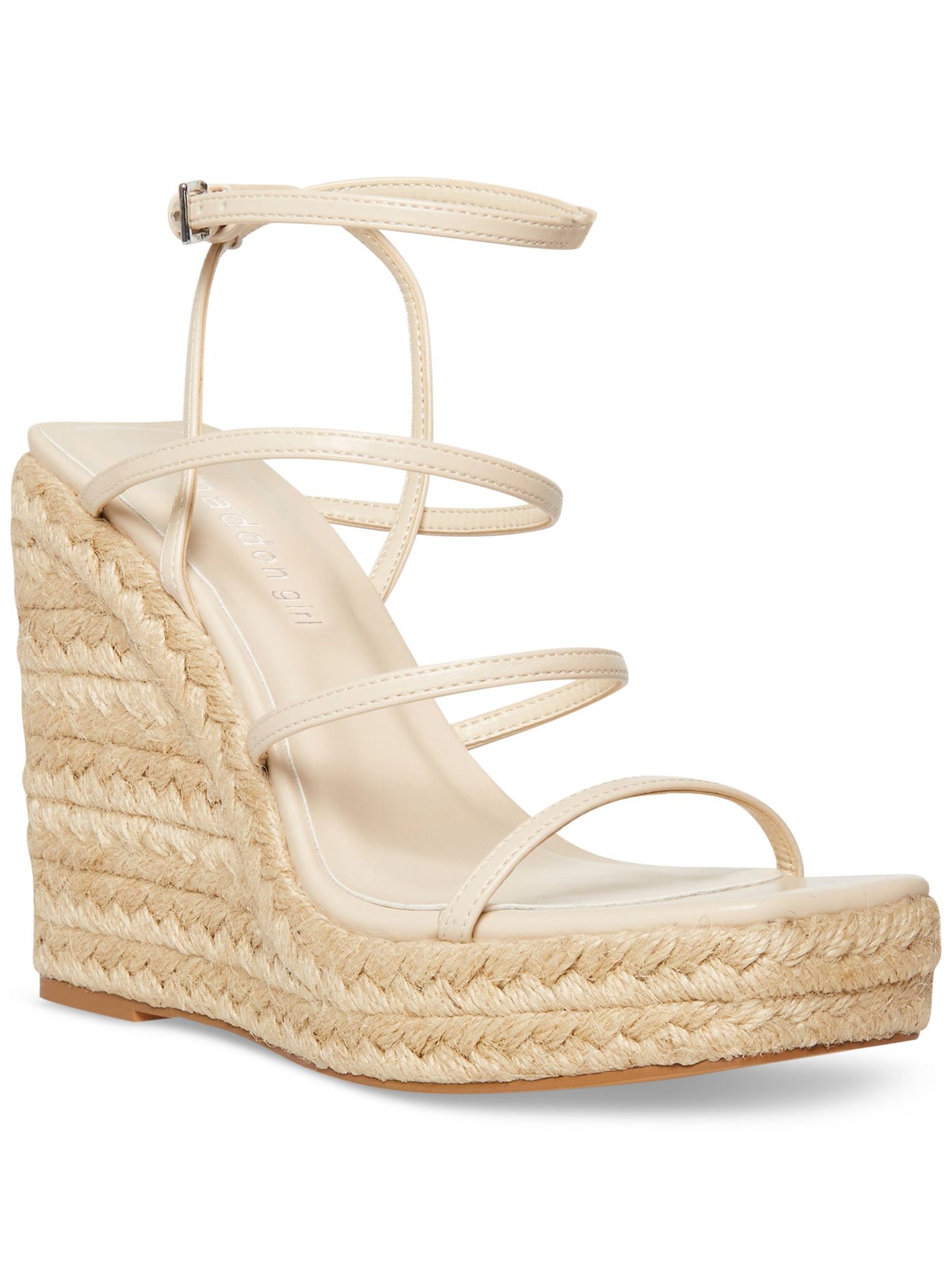 MADDEN GIRL Womens Beige 1-1/2" Platform Strappy Hillarie Square Toe Wedge Buckle Espadrille Shoes 11